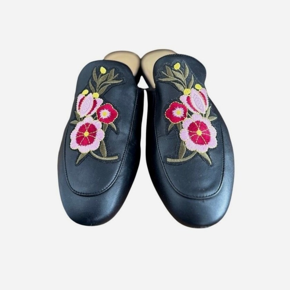 Marc Fisher Wrangler Floral Embroidered Mule Loafers Black Size 10M